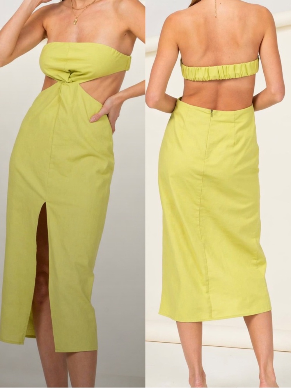 Big Water Blue Sky • Bandeau Knot Slit Dress Neon Green